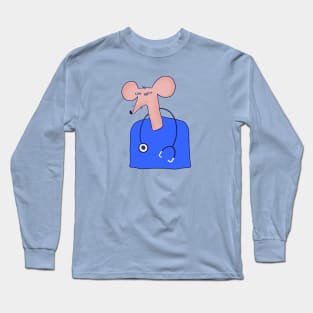 Funny and suspicious skinny rat doctor in blue sweater. Long Sleeve T-Shirt